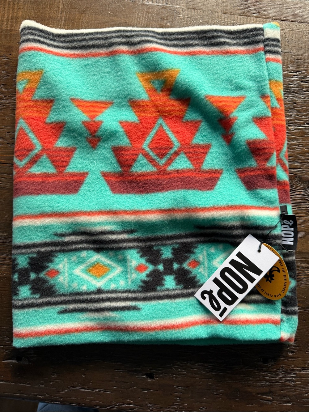 Aztec-Print Fleece Scarf in Teal and Orange